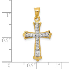 10K Gold CZ Cross Pendant with Polished Finish and Elegant Design