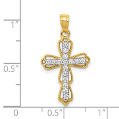 10K Gold CZ Filigree Cross Pendant with Polished Finish Elegant Design