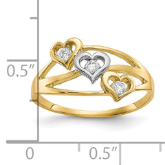 10K WithRhodium Triple Heart 3 Stone CZ Ring