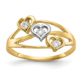 10K WithRhodium Triple Heart 3 Stone CZ Ring