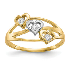 10K WithRhodium Triple Heart 3 Stone CZ Ring