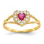 10K Red and White CZ Heart Ring