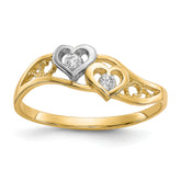 10K WithRhodium Double Heart CZ Ring