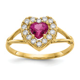 10K Red and White CZ Heart Ring