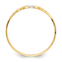 10k & Rhodium Polished Cross Ring