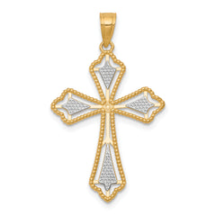 10K Yellow Gold Diamond-Cut Cross Pendant with Rhodium Accents Polished Finish