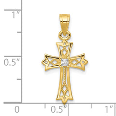 10K Yellow Gold CZ Cross Pendant with Polished Finish Solid Design
