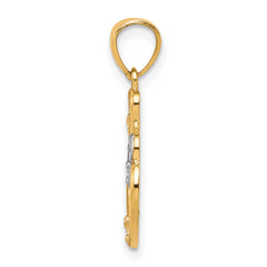 10K Yellow Gold 3-Heart Pendant with Rhodium Accents & CZ Stones