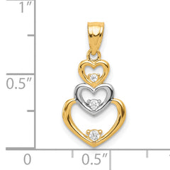 10K Yellow Gold 3-Heart Pendant with Rhodium Accents & CZ Stones