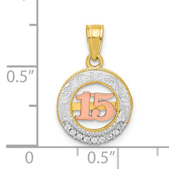 10K Two-Tone Gold & White Rhodium CZ Pendant with 15 Stones Polished Finish