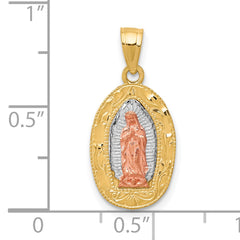 10K Two-Tone Gold Lady of Guadalupe Pendant with Polished Rhodium Finish