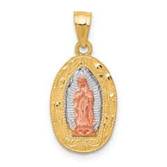 10K Two-Tone White Rhodium Lady Of Guadalupe Oval Pendant
