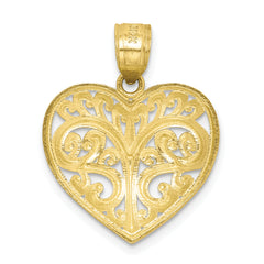 10K Diamond-cut Filigree Heart Charm