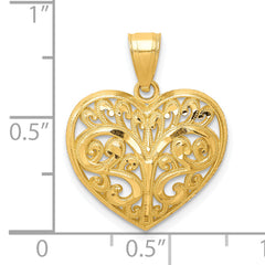 10K Diamond-cut Filigree Heart Charm