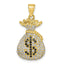 Money Bag with Dollar Sign Black & Clear Cubic Zirconia Pendant in 10K Yellow Gold - Sophia Jewelers