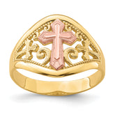 10K Two-Tone Cross Ring