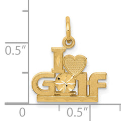 10K Gold Polished I Heart Golf Charm Solid & Elegant Design