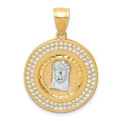 10K W/Rhodium CZ Channel Edge Pave Jesus Face Pendant
