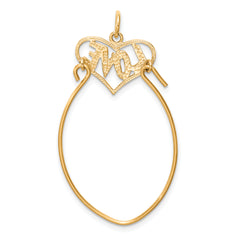 10K Gold Polished Filigree LOVE Charm Holder Pendant Elegant and Timeless