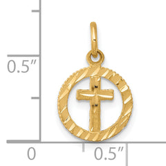 10K Gold Solid Cross in Circle Eternal Life Charm Polished & Elegant