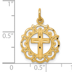10K Gold Cross in Frame Charm with Polished Finish Elegant Design