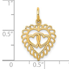 10K Yellow Gold Heart Charm with Polished Finish Solid, Elegant Design