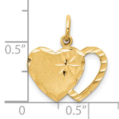 10K Gold Diamond-Cut Double Heart Charm Pendant Elegant Solid Design