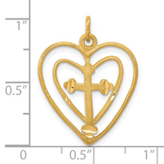 10K Gold Cross in Heart Charm with Polished Finish Timeless and Elegant