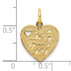 10K Gold Heart Charm for Mom with Polished Finish Solid Design