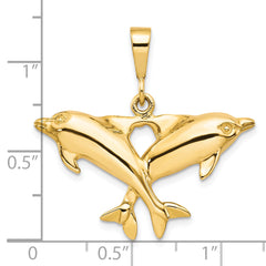 10K Gold Polished Twin Dolphins Charm Pendant Elegant & Themed Design