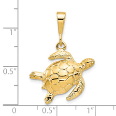 10K Gold Polished Turtle Pendant with Solid Design 30mm