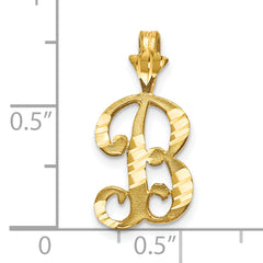 10K Yellow Gold Diamond-Cut Initial B Charm with Polished Grooved Design