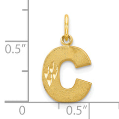 10K Gold Satin Diamond-Cut Initial C Charm Polished & Solid