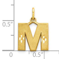 10K Gold Brushed Initial M Charm Solid, Elegant Yellow Gold Design
