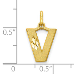 10K Yellow Gold Initial V Charm with Brushed Finish Solid & Elegant