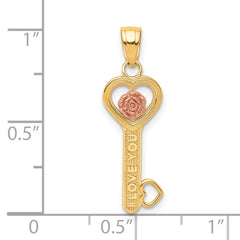 10K Two-Tone Gold I Love You Key Charm with Polished Finish
