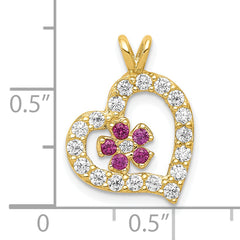 10K Gold Heart & Flower CZ Pendant with Polished Finish