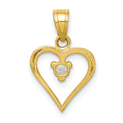 10K Gold Polished Heart Charm with CZ Stones Elegant Gift-Ready Design
