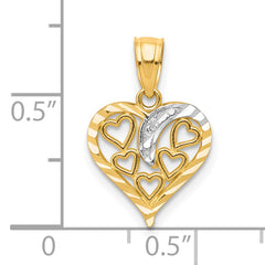 10K Yellow Gold Heart Charm with Rhodium Accent and Polished Finish
