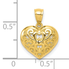 10K Gold Polished Diamond-Cut Heart Charm Elegant, Solid Design