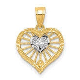 10K W/Rhodium Heart W/Cross Charm