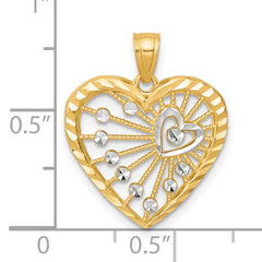 10K Gold Heart Charm with Rhodium Accent Polished Finish