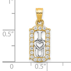 10K Yellow Gold Rhodium CZ I Love You Charm Polished & Elegant
