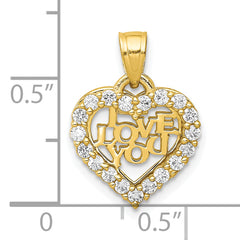 10K Gold CZ I LOVE YOU Heart Charm with Polished Finish Elegant Gift