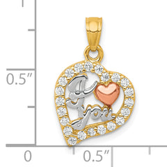 10K Two-Tone Gold Heart Pendant with CZ and White Rhodium Trim