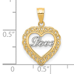 10K Gold LOVE Heart Charm with Rhodium Accents, Polished Finish
