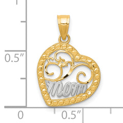 10K Gold and Rhodium MOM Heart Charm with Polished Finish
