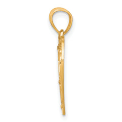 10K Yellow Gold MOM Heart Charm with Rhodium Accents, Polished Finish