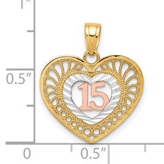 10K Two-Tone Gold Heart Pendant with White Rhodium Polished Finish