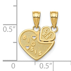 10K Gold Big Sis Lil Sis Break-Apart Heart Charm Polished Finish